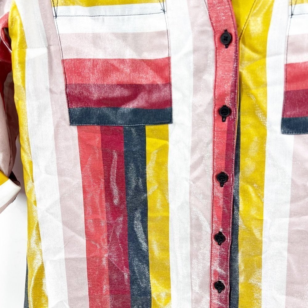 Express Red Multicolor Stripe Button Down Top Siz… - image 2